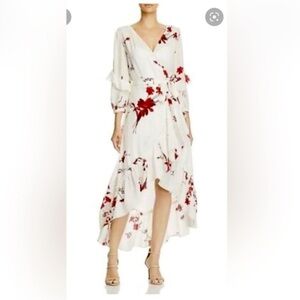 Joie Anawrette Floral High-Low Dress - Cream and Red | S